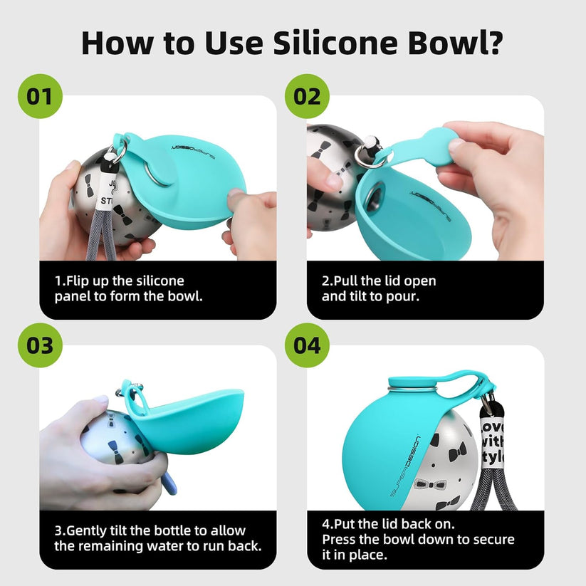 2 in 1 stainless steel portable dog bowl